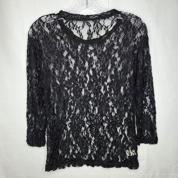 Nicole Miller Black Lace Sheer Top M Whimsygoth Fairy Goth Vintage 90s Blouse - Picture 4 of 6